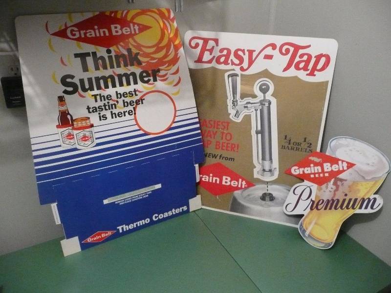 lot 7 image: 3 Cardboard Grain Belt Ads