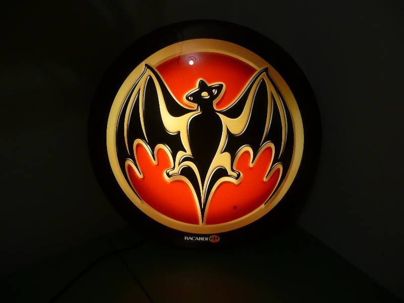 lot 26 image: Very Nice Bacardi Bat Lighted Sign - Approx 18 Diameter