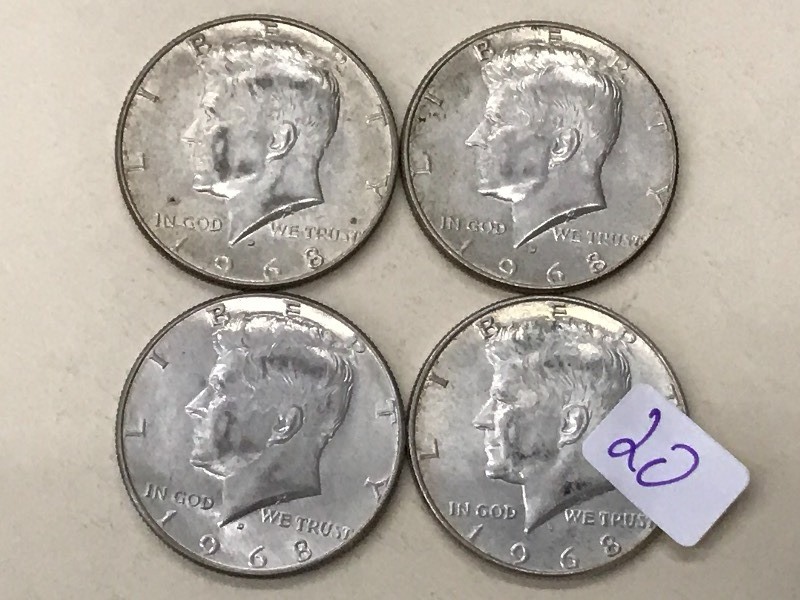 (4) 1968 Kennedy Half Dollar Coins ...