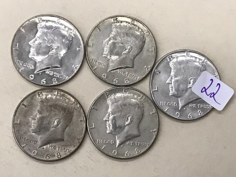 (5) 1968 Kennedy Half Dollar Coins ...
