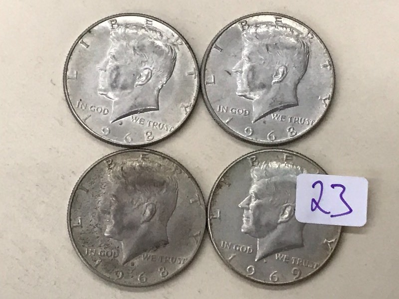 (3) 1968 & (1) 1969 Kennedy Half Do...