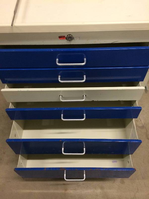 lot 49 image: Alert Mechanic Crafters Garage Craftsman Tool Organization Mobile Cart Multiple All Unlocked Drawers Bumper Guards This Is Medical Grade Folks - There are 2 Being Sold & I want them both