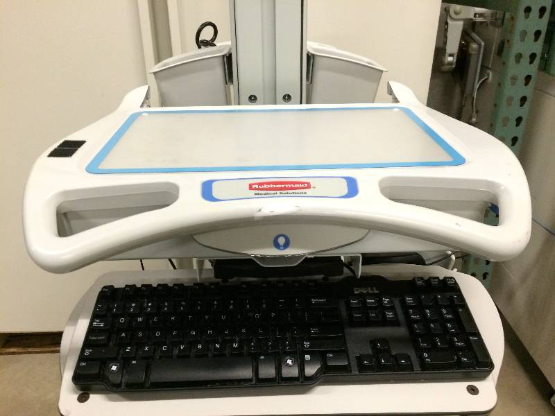 lot 53 image: WOWOW Retails NEW $4000 This is the Ergotron of Your FANTASIES Powered Light Up Rubbermaid Adjustible Computer Cart - Comes With Everything You See Excellent
