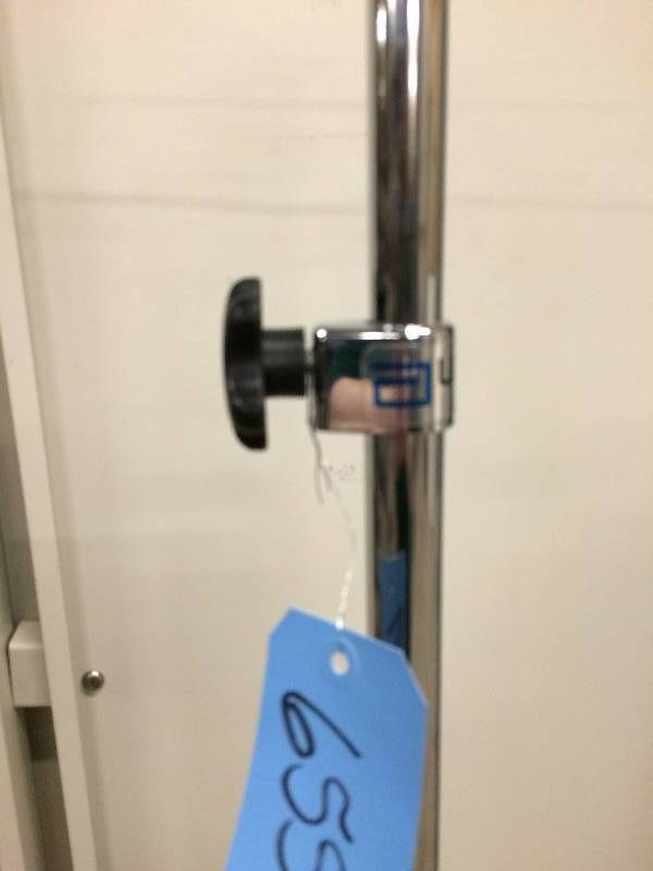 lot 56 image: REtails Used $250 MEdical Grade HEavy Duty Stainless Steel Height Adjustable Deluxe 4-Hook I.V. Stand IV Pole 5 Wheel Mobile Rolling I V - Many Other Uses For this Stand - Excellent