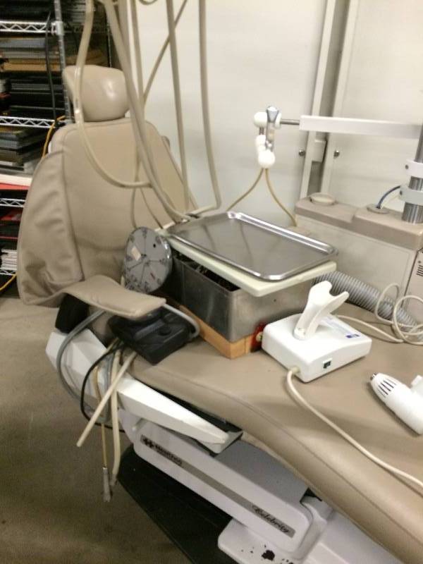 lot 59 image: WOW Retails Used $8000 Recently Removed & Was In Working Order - Chair Lift Tilt Tested Operational Power Dental Chair With Overhead Light And All Attachments AMAZING