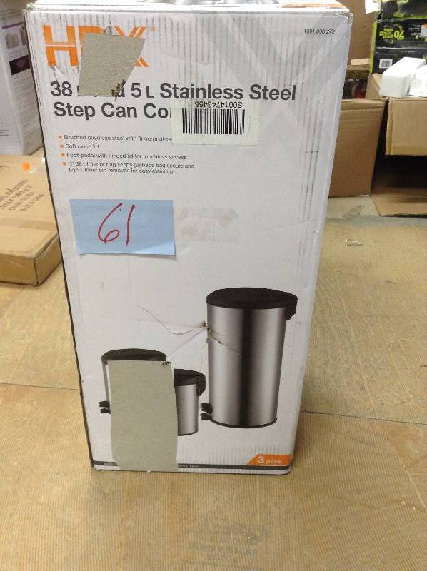 HDX 38L Stainless Steel Step Can Combo one of them has a dent on the side not used