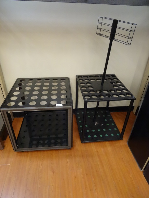 lot 22 image: 2 golf club retail stand on wheels