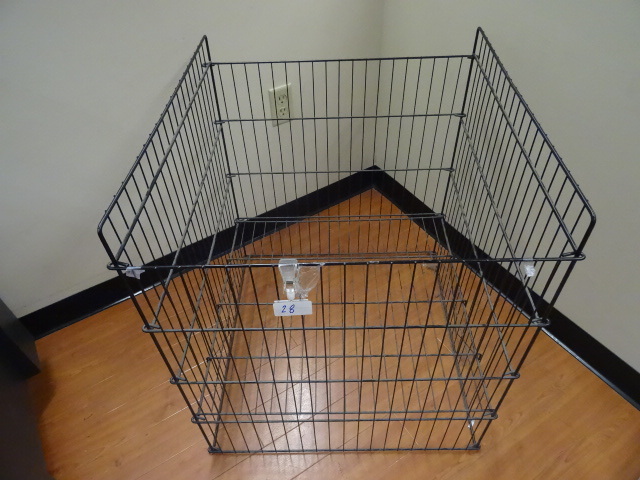 lot 28 image: Fold up metal storage  retail basket. 25 x 26 x 30