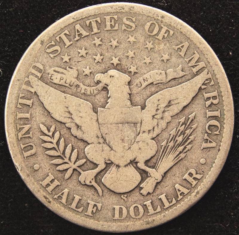 lot 25 image: 1910-S BARBER SILVER HALF DOLLAR FINE
