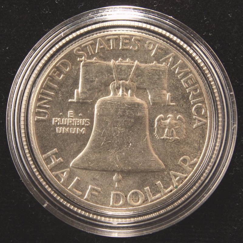 lot 39 image: 1963 FRANKLIN SILVER HALF DOLLAR UNC IN AIRTITE HOLDER