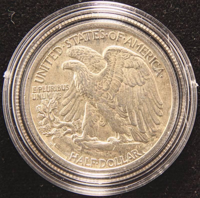 lot 43 image: 1942-S WALKING LIBERTY SILVER HALF DOLLAR AU58 IN AIRTITE HOLDER