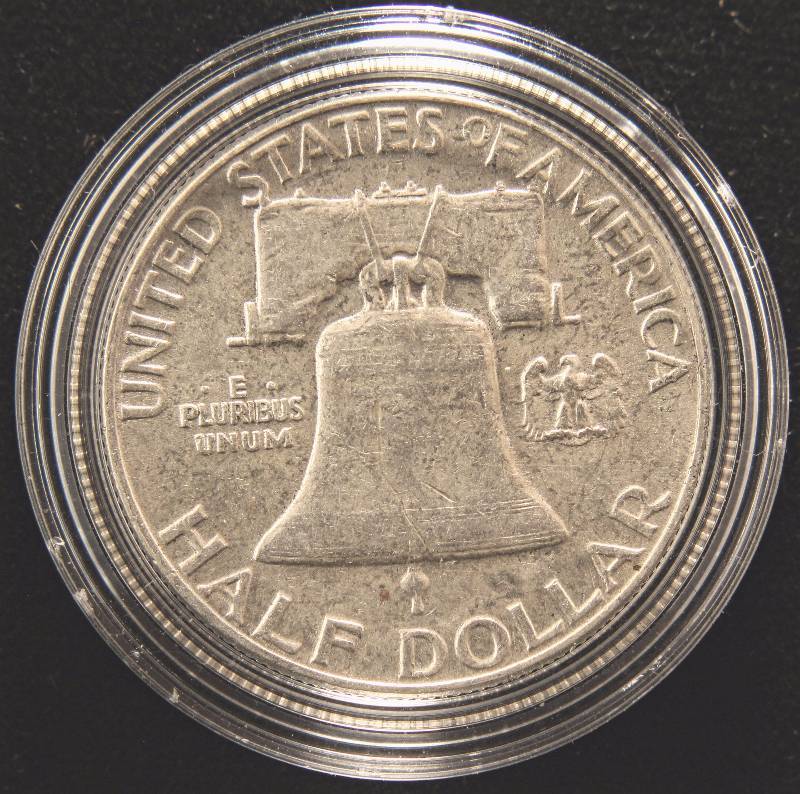 lot 65 image: 1956 FRANKLIN SILVER HALF DOLLAR AU IN AIRTITE HOLDER