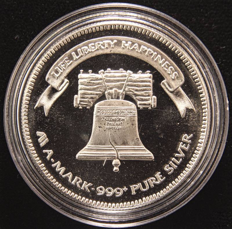 lot 89 image: 1 TROY OZ. .999 FINE SILVER VINTAGE 1983 A-MARK LIBERTY IN AIRTITE HOLDER