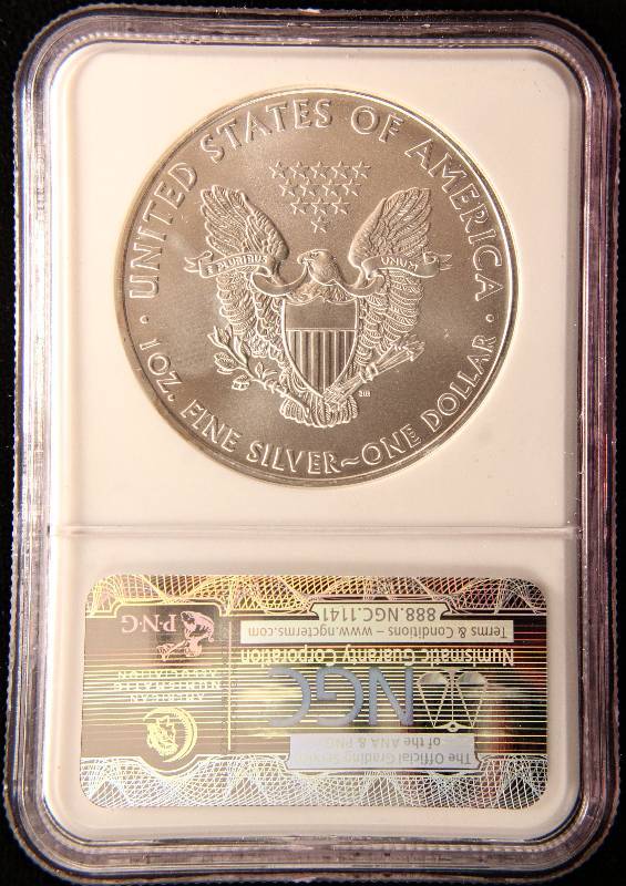 lot 85 image: 2009 AMERICAN SILVER EAGLE .999 FINE SILVER 1 TROY Oz. NGC MS69