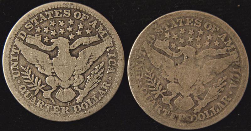 lot 95 image: GROUP OF 2 BARBER SILVER QUARTERS 1898 & 1914-D