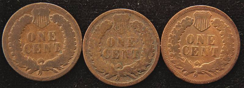 lot 73 image: GROUP OF 3 INDIAN HEAD CENTS 1893(G), 1994(AG) & 1994 DBL DATE (VG)