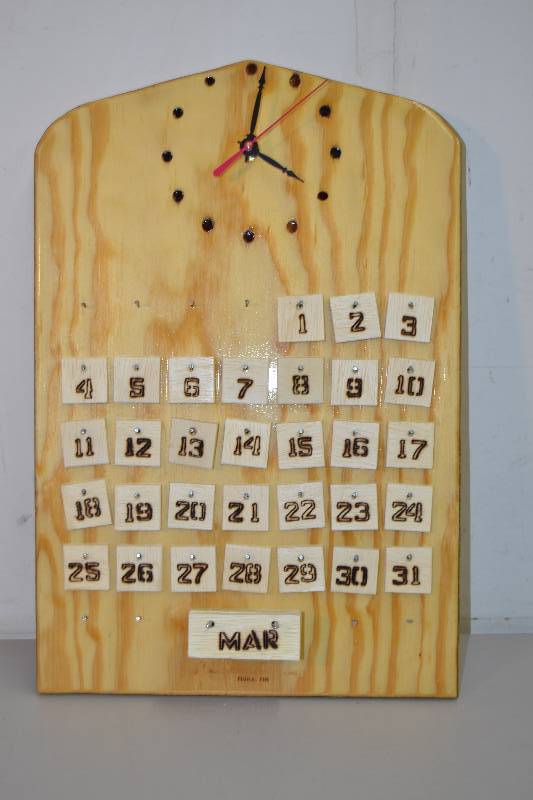 lot 10 image: local Amish made Perpetual Calendar with clock
