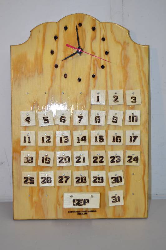 lot 11 image: local Amish made Perpetual Calendar with clock