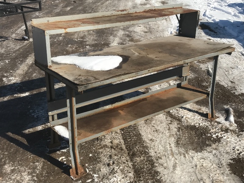 lot 14 image: 6ft Steel Work Bench With Back Shel...