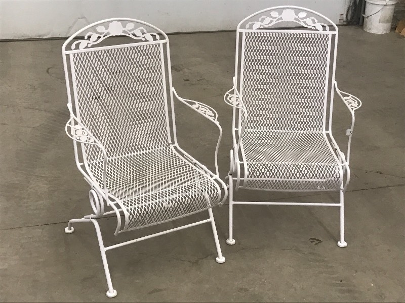 lot 44 image: (2) Matching Steel Patio Chairs Wit...