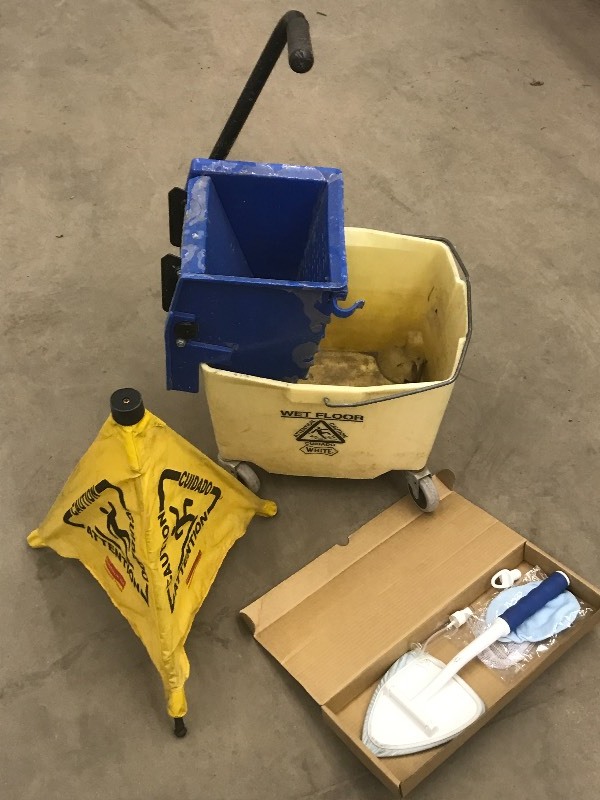 lot 53 image: Mop Bucket With Caution Sign & Clea...
