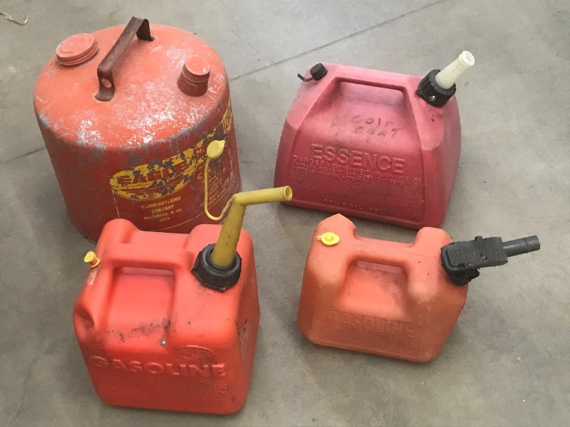 lot 63 image: (3) Plastic & (1) Steel Fuel Cans ...