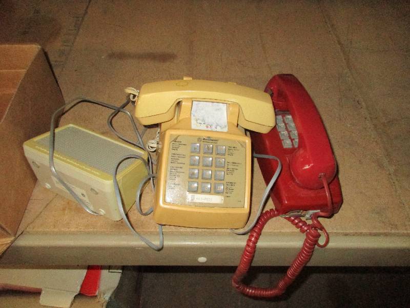vintage speaker phone and vintage red phone