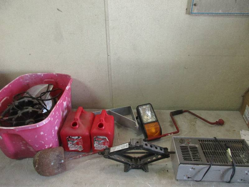 misc items see pictures - red tote full of snowmobile parts and more