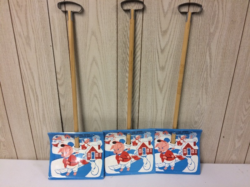 lot 57 image: 3 VINTAGE THE THREE LITTLE PIGS SHOVELS