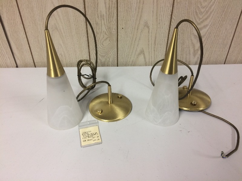 lot 80 image: 2 PENDANT LIGHTS FROSTED SHADES