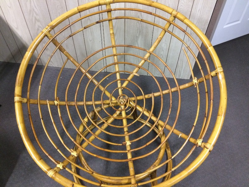 lot 115 image: RATTAN PAPASAN CHAIR PURPLE CUSHION