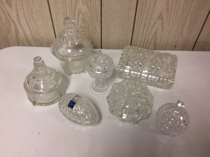 lot 126 image: 7 COVERED GLASS CONTAINERS