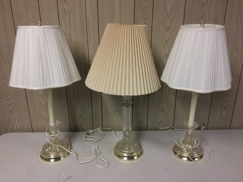lot 130 image: 3 CRYSTAL LAMPS WITH SHADES