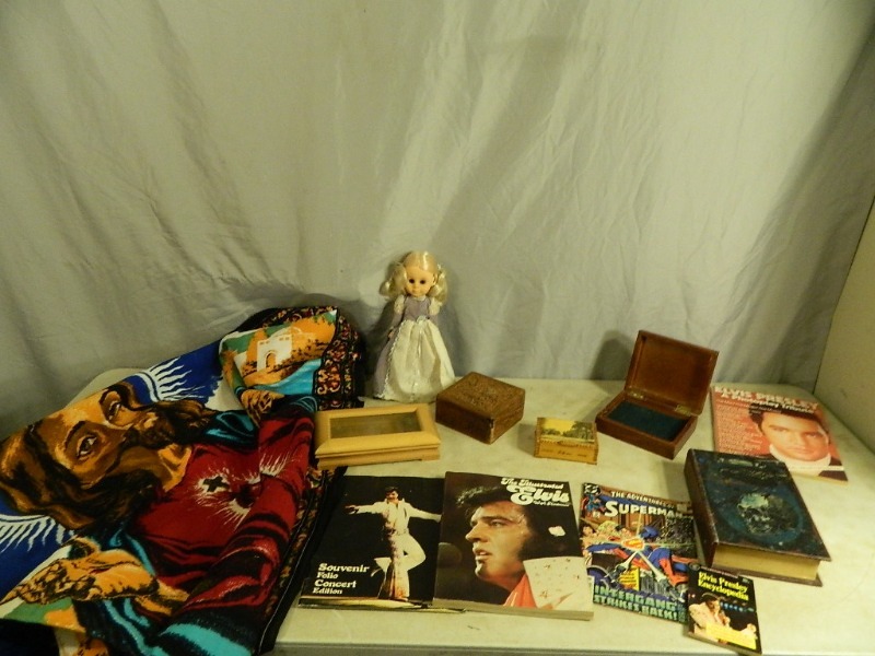 lot 40 image: Wood Boxes, Elvis Collectibles, and More