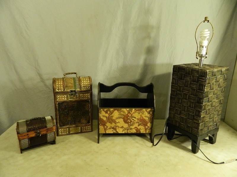 lot 50 image: Lamp, Decorative Boxes, and Magazine Holder