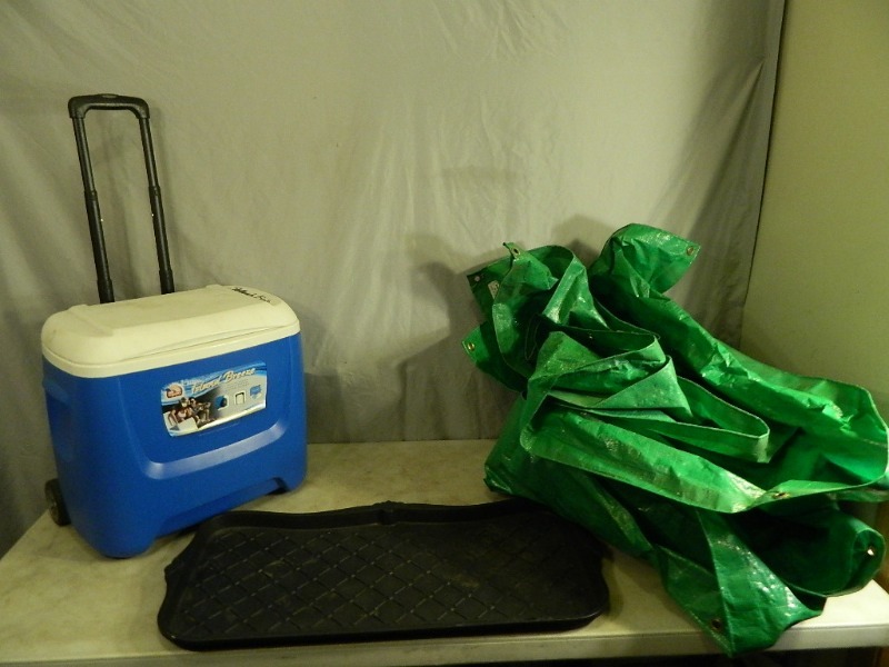 lot 80 image: Cooler On Wheels, Tarp, and Boot Tray