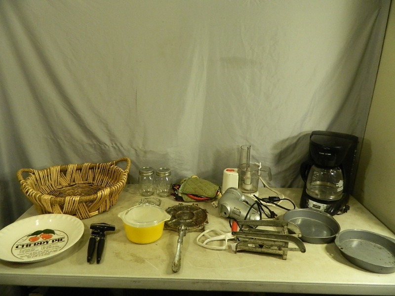 lot 171 image: French Fry Cutter, Coffee Maker, and Kitchen Items