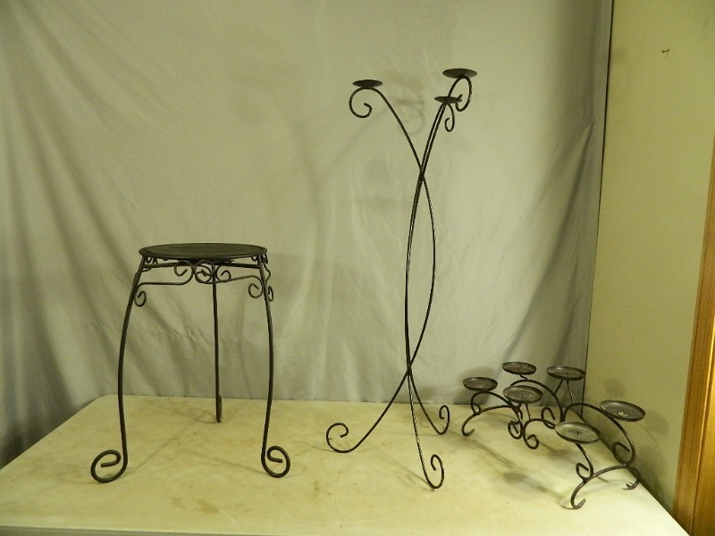 lot 176 image: Metal Plant Stand and Metal Candle Holders