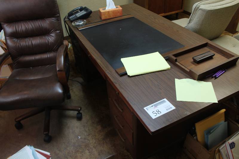lot 58 image: Cole Locking 6-Drawer Wood Office Desk w Key, Chair