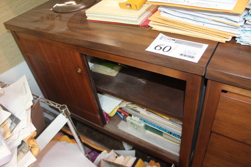 lot 60 image: Sliding Door 2-Shelf Wood Cabinet