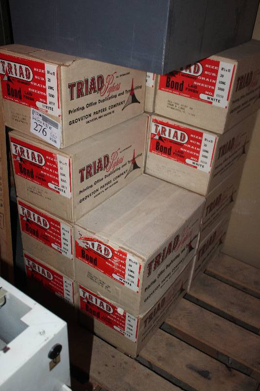 lot 276 image: Pallet Lot of Triad Watermarked Bond Laid Finish Paper