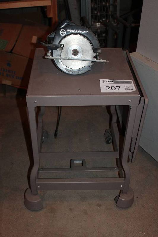 lot 207 image: Black & Decker Circular Saw, 4-wheel Metal Rolling Cart