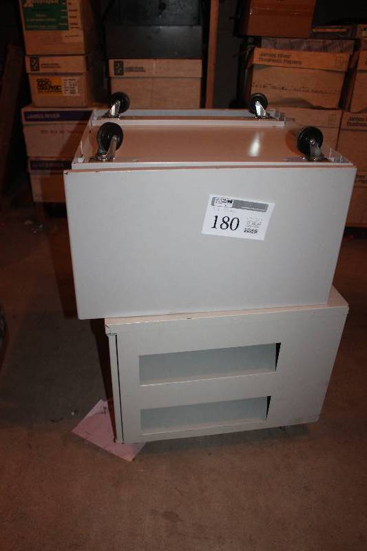 lot 180 image: 2-Door 2-Shelf Rolling Metal Storage Cabinet