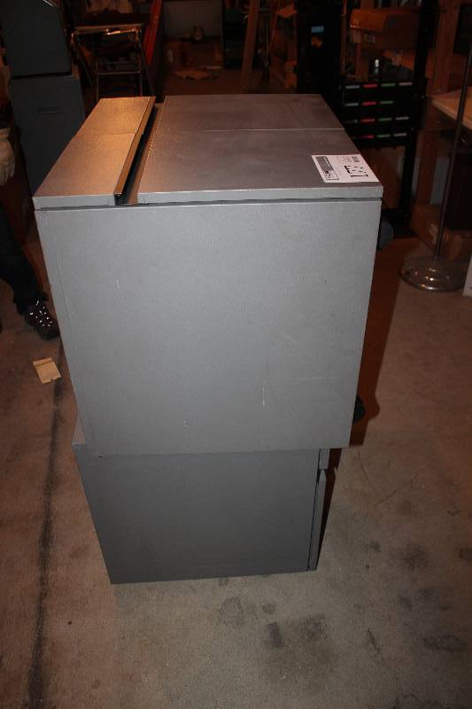 lot 177 image: 2-Door 2-Shelf Rolling Metal Storage Cabinet