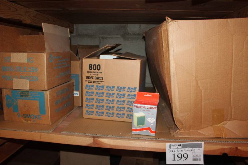 lot 199 image: Shelf Lot of Rolodex Files, Rolling Luggage Cart