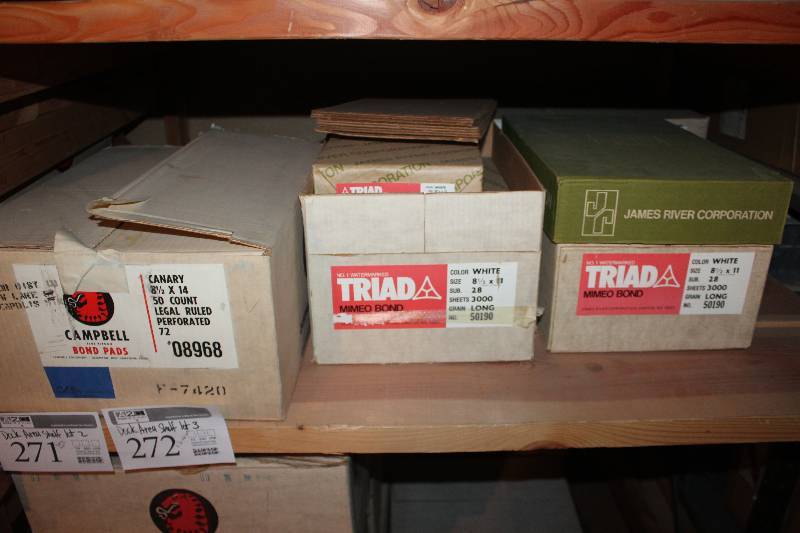 lot 271 image: Shelf Lot of (2) Boxes of Triad No. 1 Watermarked Mimeo Bond Paper