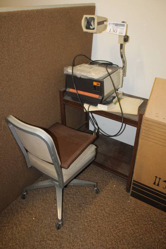 lot 130 image: 3-Piece Workstation Includes Desk, Chair, Projector