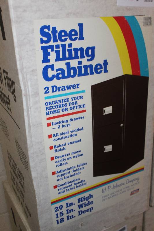 lot 120 image: Locking 2-Drawer Metal File Cabinet 29x15x18in. In Box