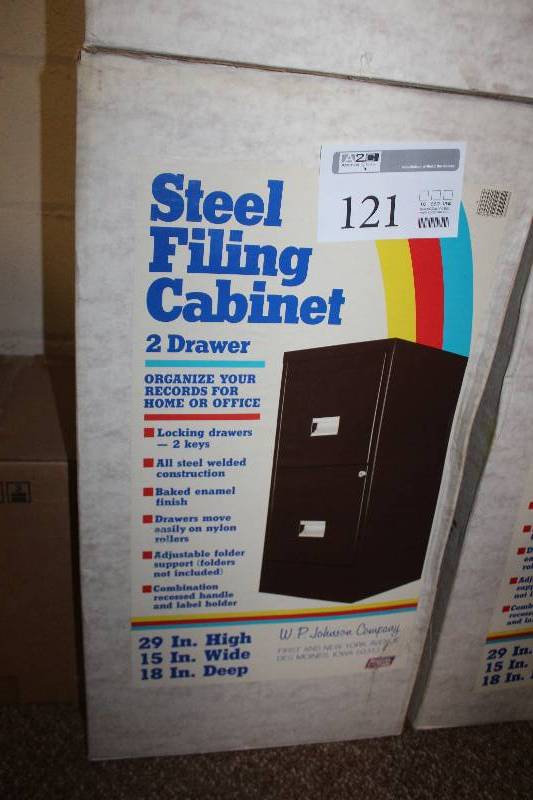 lot 121 image: Locking 2-Drawer Metal File Cabinet 29x15x18in. In Box