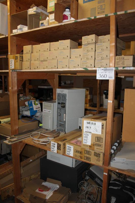 lot 360 image: Shelf Lot of Copier Parts. Toner, And More